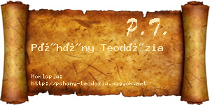 Páhány Teodózia névjegykártya
